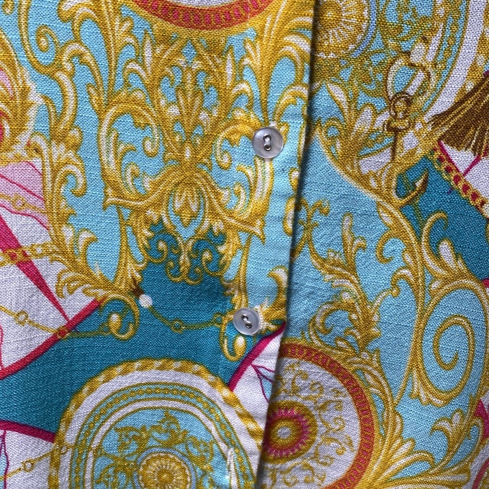 Jane & Delancey 🌹 shirt, top blouse tunic sleeve button collar paisley nautical - Picture 7 of 12